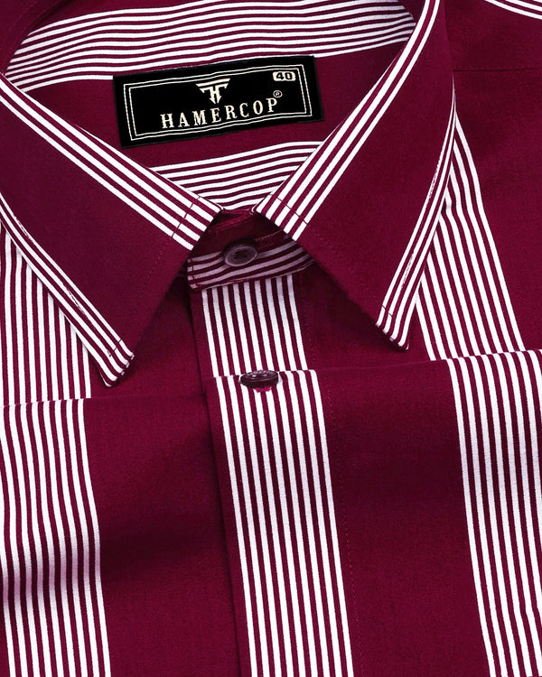 Bloom Maroon With White University Stripe Cotton Shirt