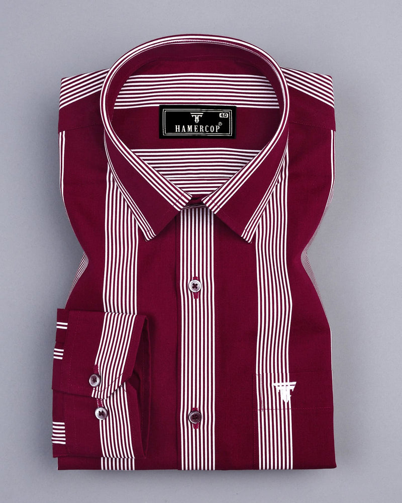 Bloom Maroon With White University Stripe Cotton Shirt