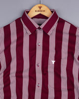 Bloom Maroon With White University Stripe Cotton Shirt