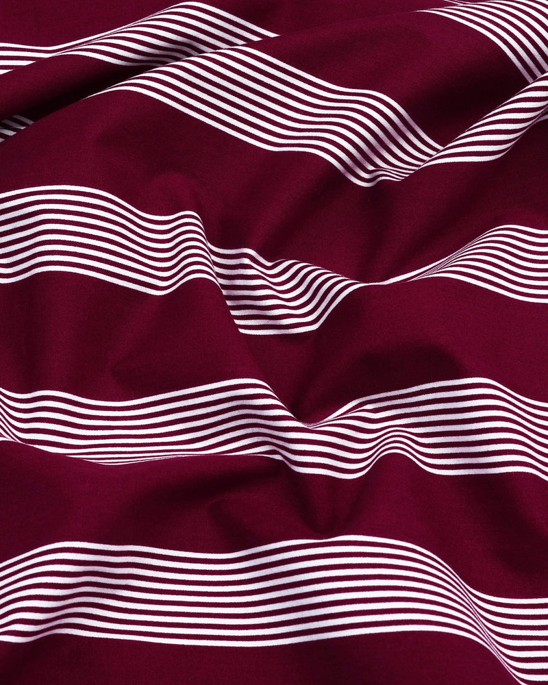 Bloom Maroon With White University Stripe Cotton Shirt