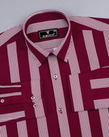 Bloom Maroon With White University Stripe Cotton Shirt