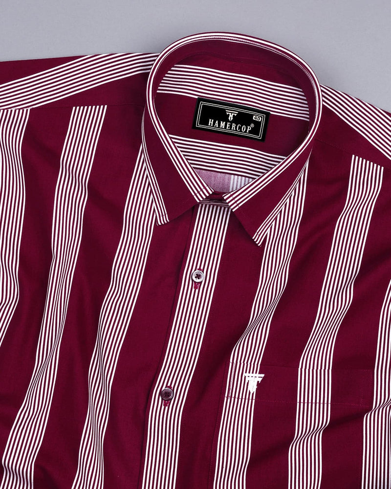 Bloom Maroon With White University Stripe Cotton Shirt