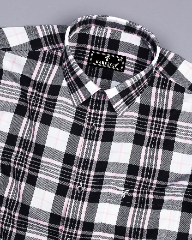 Black With Pink Twill Check Plaid Flannel Cotton Shirt