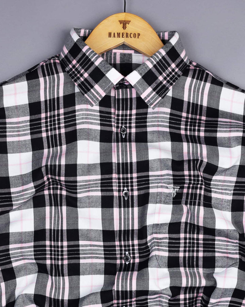 Black With Pink Twill Check Plaid Flannel Cotton Shirt