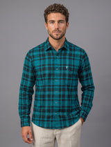 Persian Green With Black Twill Check Plaid Flannel Cotton Shirt