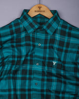 Persian Green With Black Twill Check Plaid Flannel Cotton Shirt