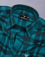 Persian Green With Black Twill Check Plaid Flannel Cotton Shirt
