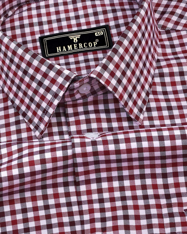 Claret Maroon Multi Shaded Twill Check Soft Cotton Shirt