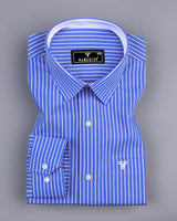 Phlox Blue With White Stripe Formal Cotton Designer Shirt