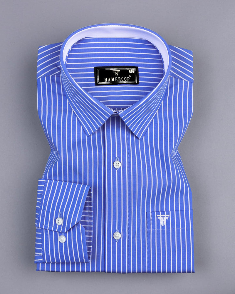 Phlox Blue With White Stripe Formal Cotton Designer Shirt