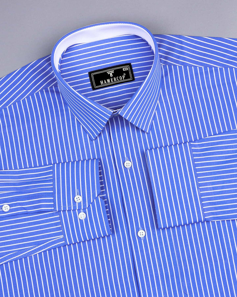 Phlox Blue With White Stripe Formal Cotton Designer Shirt