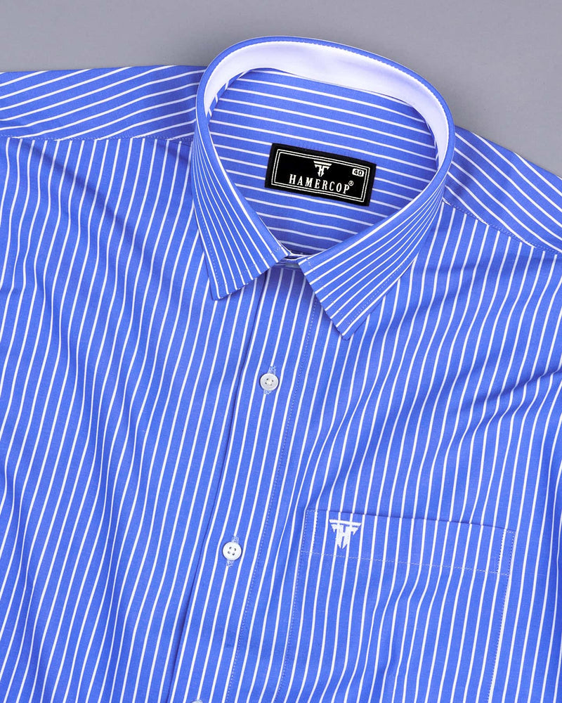 Phlox Blue With White Stripe Formal Cotton Designer Shirt