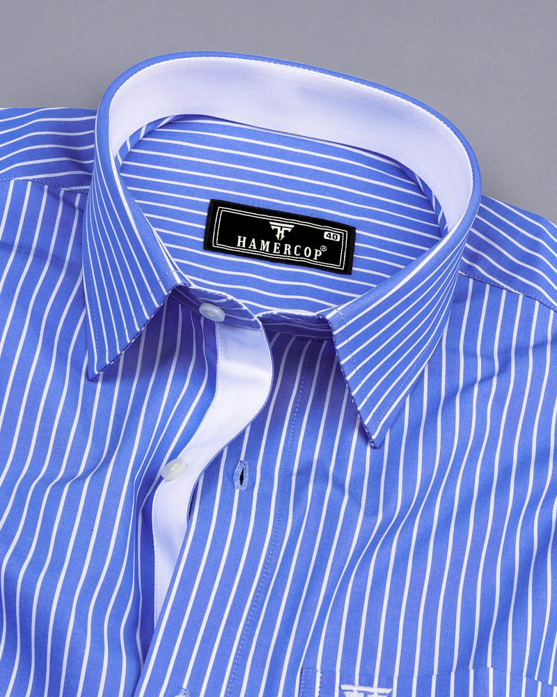 Phlox Blue With White Stripe Formal Cotton Designer Shirt