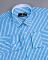 Lake Blue With White Stripe Formal Cotton Designer Shirt