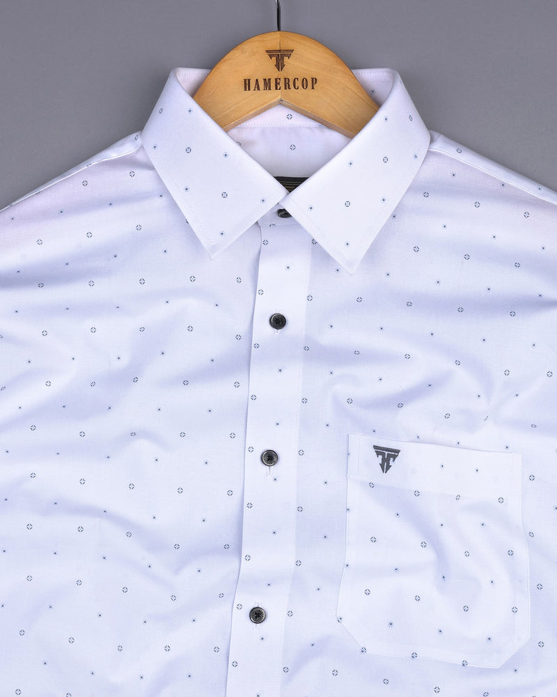 Begonia White With Gray Printed Cotton Formal Shirt