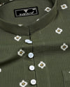 Artichoke Green Printed Seersucker Cotton Shirt Style Kurta