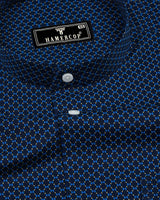 Leo NavyBlue With Skyblue Poplin Printed Cotton Shirt