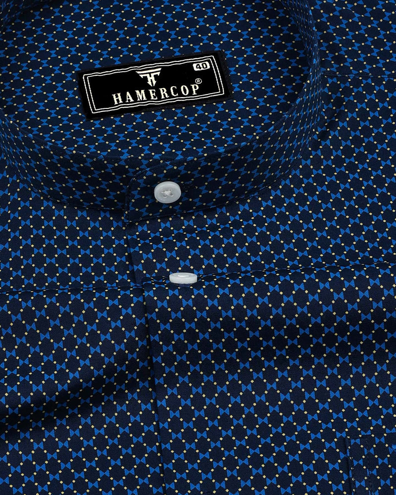 Leo NavyBlue With Skyblue Poplin Printed Cotton Shirt