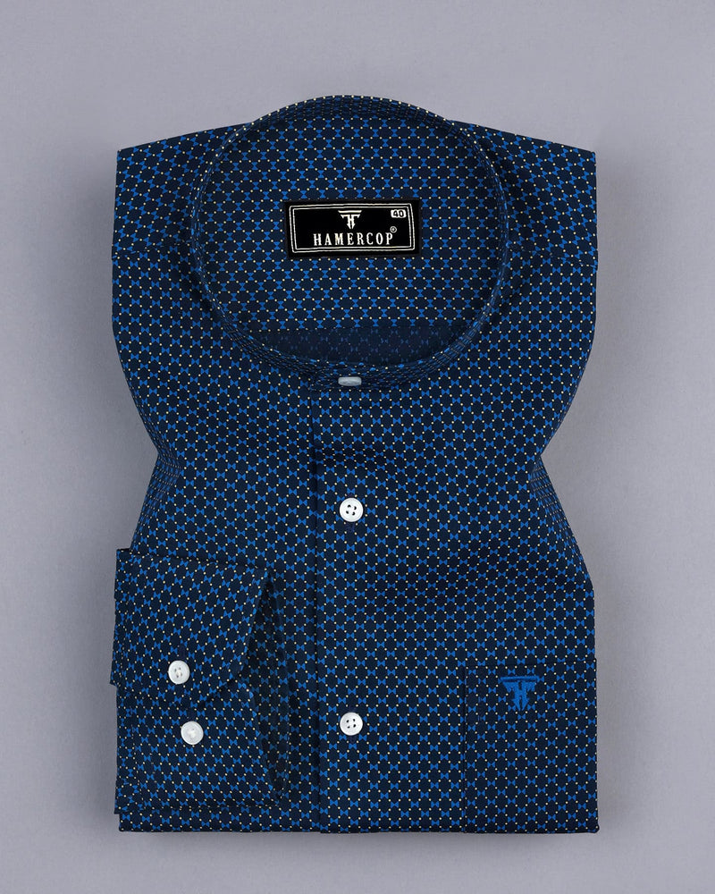 Leo NavyBlue With Skyblue Poplin Printed Cotton Shirt