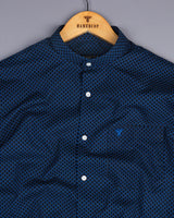 Leo NavyBlue With Skyblue Poplin Printed Cotton Shirt