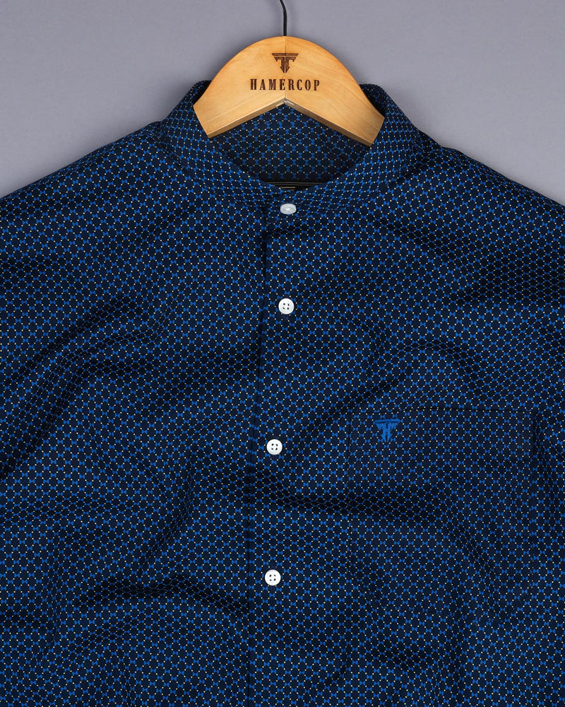 Leo NavyBlue With Skyblue Poplin Printed Cotton Shirt