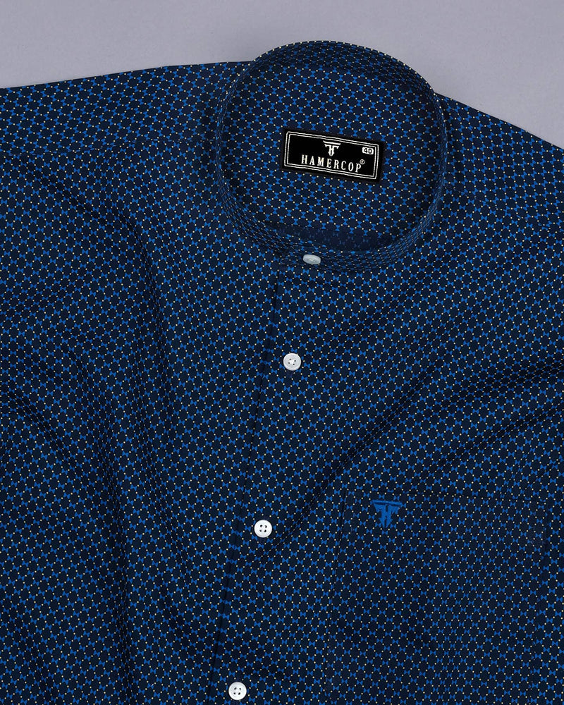 Leo NavyBlue With Skyblue Poplin Printed Cotton Shirt