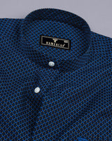 Leo NavyBlue With Skyblue Poplin Printed Cotton Shirt