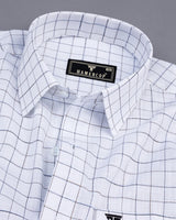 Medora Blue With Mustard  Check White Linen Formal Cotton Shirt