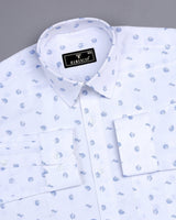 Pigeon Blue With White Printed Satin Cotton Shirt