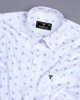 Pigeon Blue With White Printed Satin Cotton Shirt