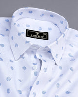 Pigeon Blue With White Printed Satin Cotton Shirt