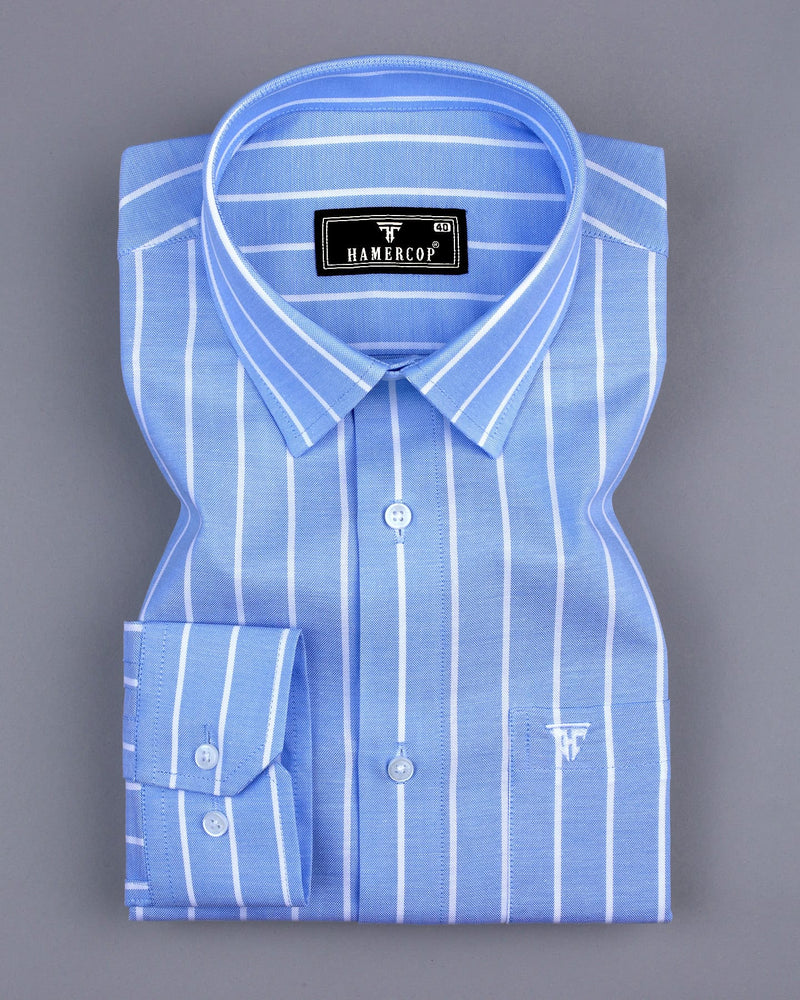 Opole Blue With White Stripe Oxford Cotton Formal Shirt