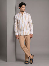 Union Cream With White Stripe Oxford Cotton Shirt