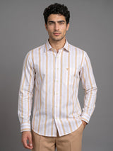 Union Cream With White Stripe Oxford Cotton Shirt