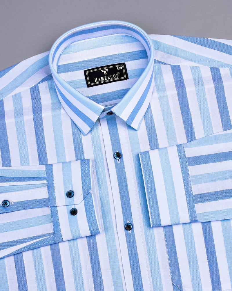 Union Blue With White Stripe Oxford Cotton Shirt