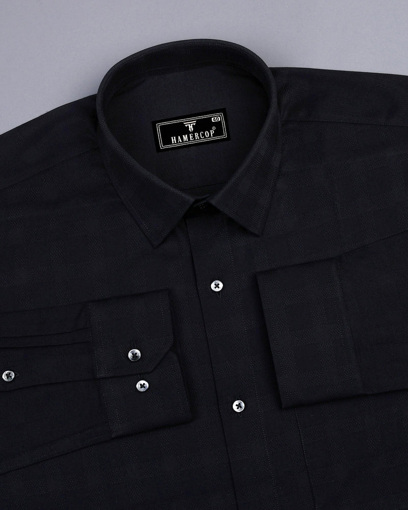 Jordan Black Self Check Dobby Cotton Solid Shirt Hamercop