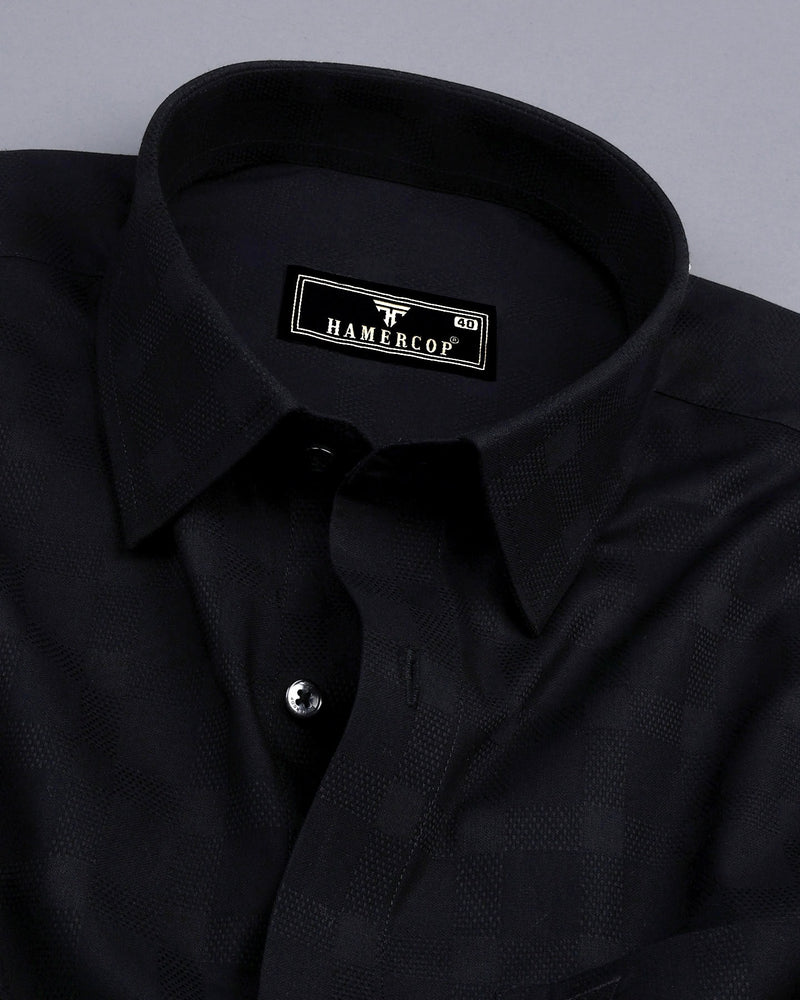 Jordan Black Self Check Dobby Cotton Solid Shirt Hamercop