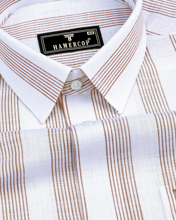 Castor Cream With White Stripe Amsler Linen Formal Shirt