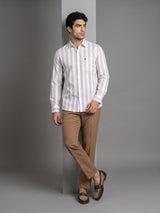 Castor Cream With White Stripe Amsler Linen Formal Shirt