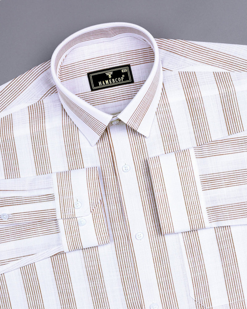 Castor Cream With White Stripe Amsler Linen Formal Shirt