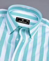 Otter Green With White Stripe Oxford Cotton Shirt