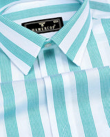 Otter Green With White Stripe Oxford Cotton Shirt