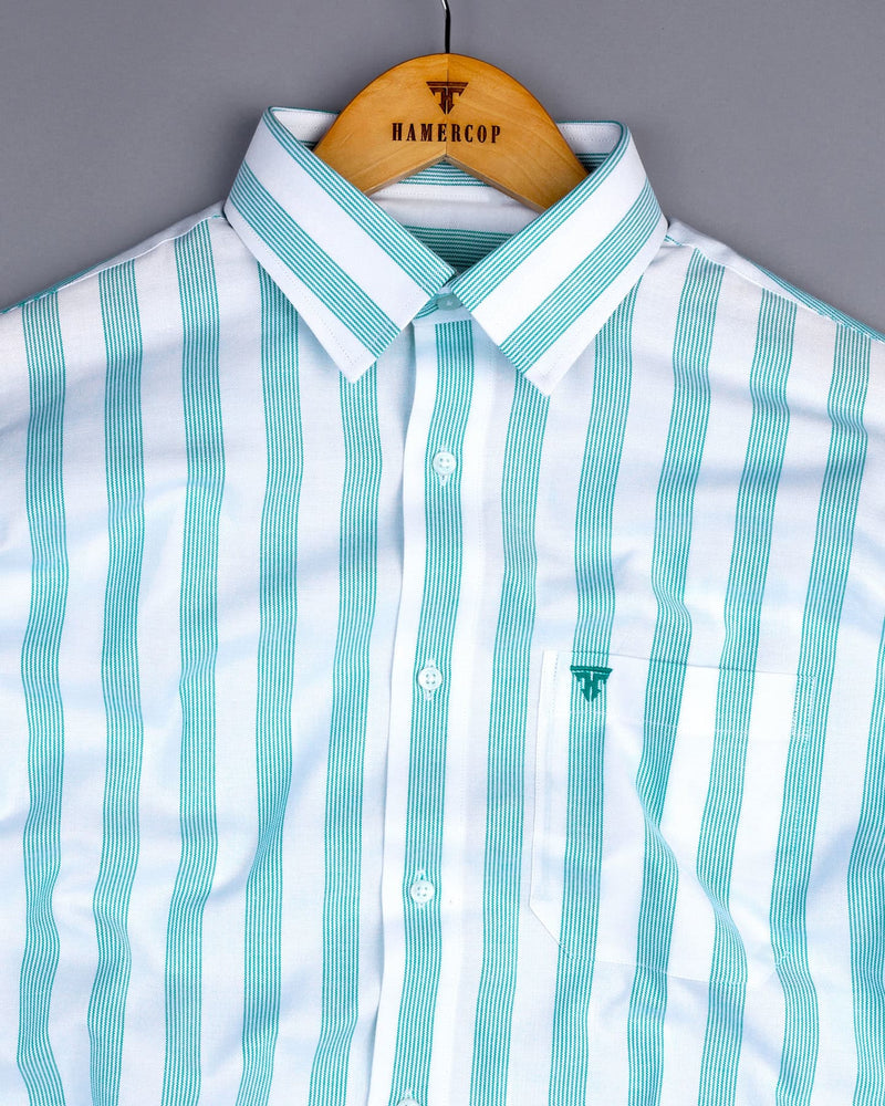 Otter Green With White Stripe Oxford Cotton Shirt