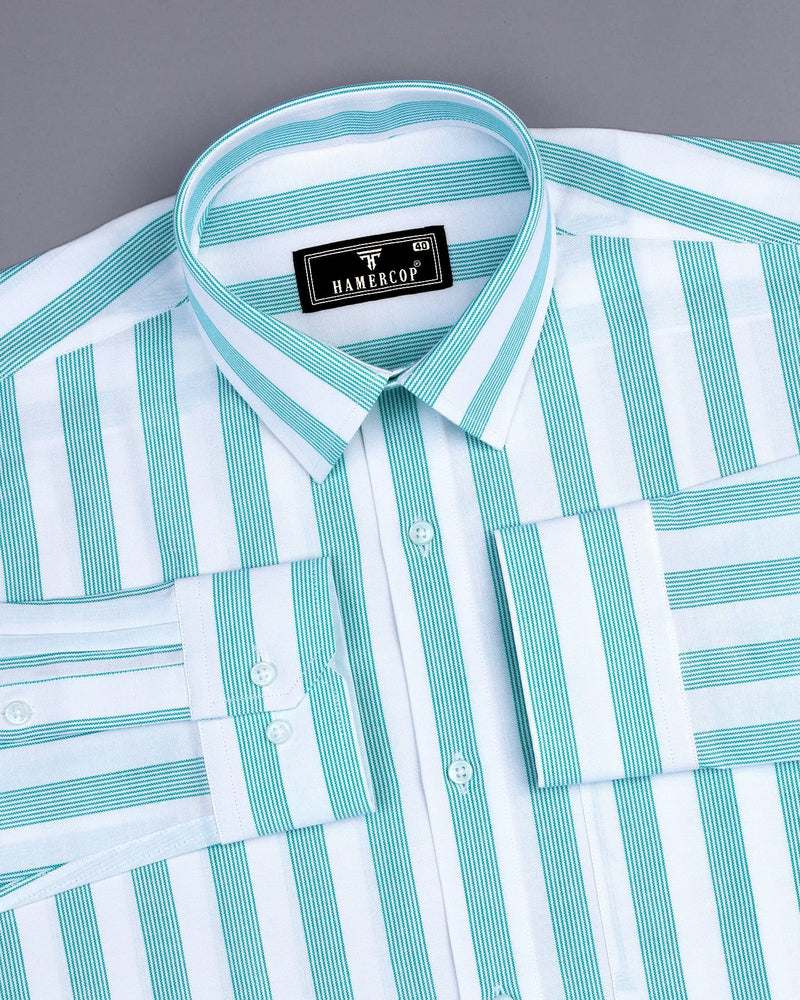 Otter Green With White Stripe Oxford Cotton Shirt