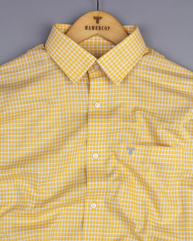 Dublin Yellow With Gray Check Linen Cotton Shirt