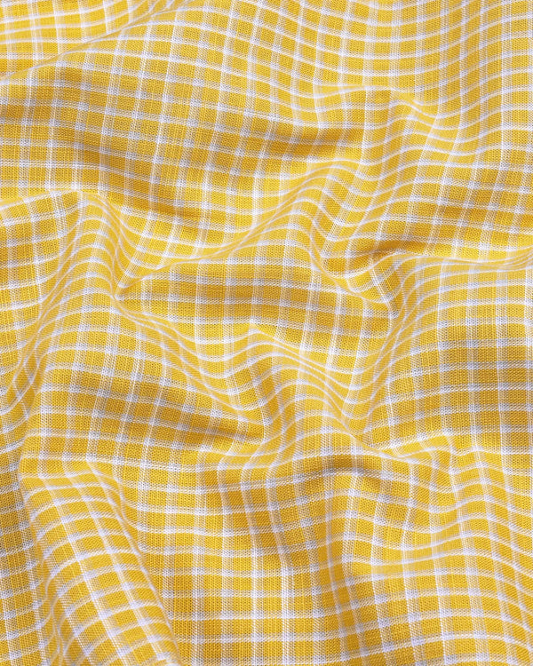 Dublin Yellow With Gray Check Linen Cotton Shirt