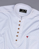 Vosto Pink Dot Printed White Satin Cotton Shirt Style Kurta
