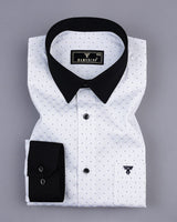 Vosto Black Dot Printed White Satin Designer Cotton Shirt