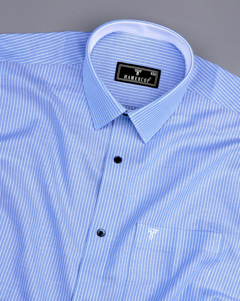 Moccasin Blue Pencil Stripe Oxford Cotton Designer Shirt