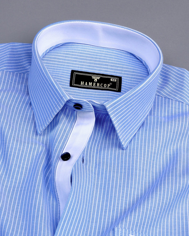 Moccasin Blue Pencil Stripe Oxford Cotton Designer Shirt